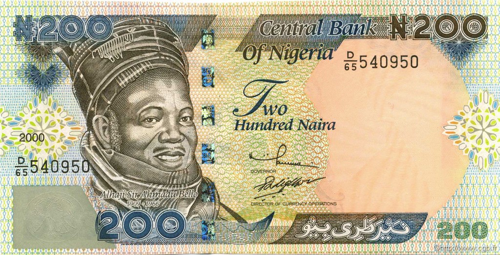 200 Naira NIGERIA  2000 P.29a UNC-