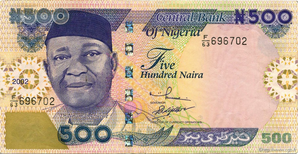500 Naira NIGERIA  2002 P.30a q.SPL
