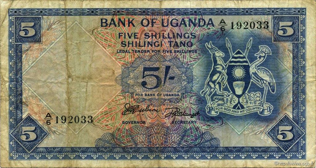 5 Shillings UGANDA  1966 P.01a fS