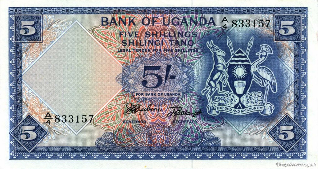 5 Shillings UGANDA  1966 P.01a fST
