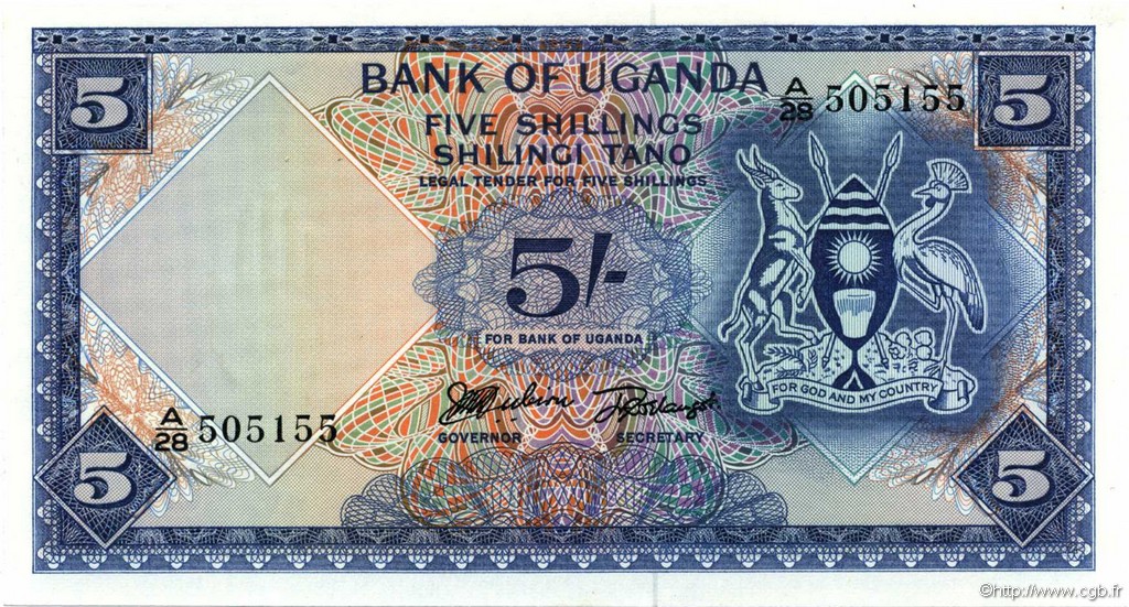 5 Shillings UGANDA  1966 P.01a UNC