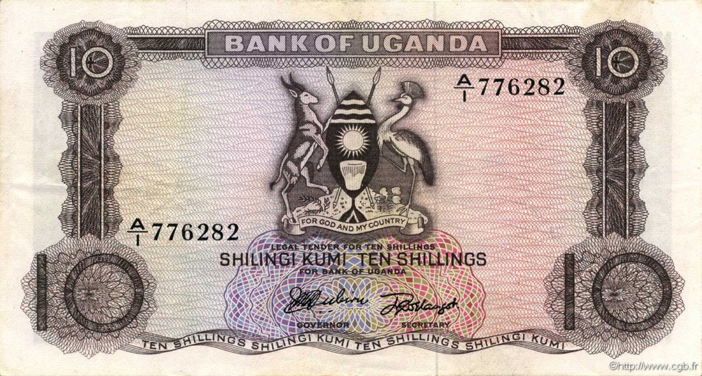 10 Shillings UGANDA  1966 P.02a fVZ