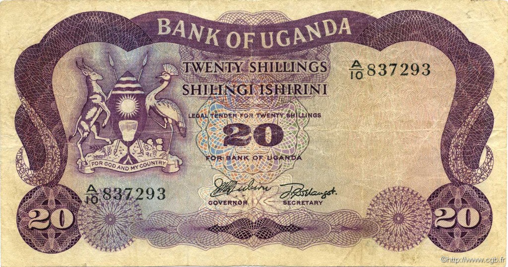 20 Shillings UGANDA  1966 P.03a MBC