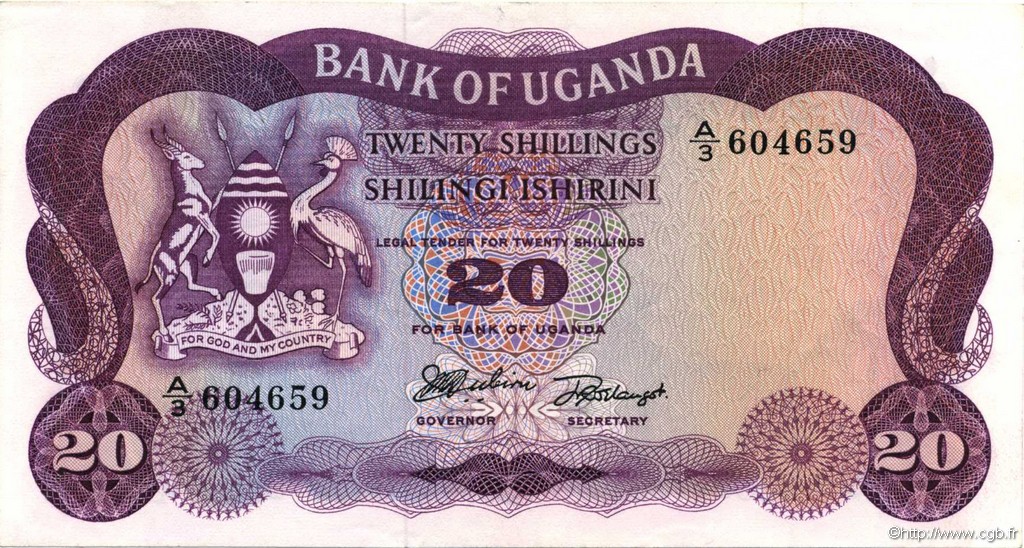20 Shillings UGANDA  1966 P.03a XF+