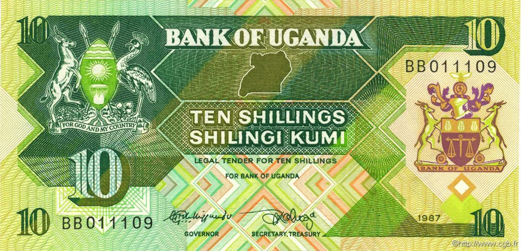 10 Shillings UGANDA  1987 P.28 FDC