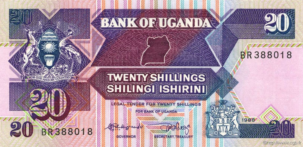20 Shillings UGANDA  1988 P.29b ST
