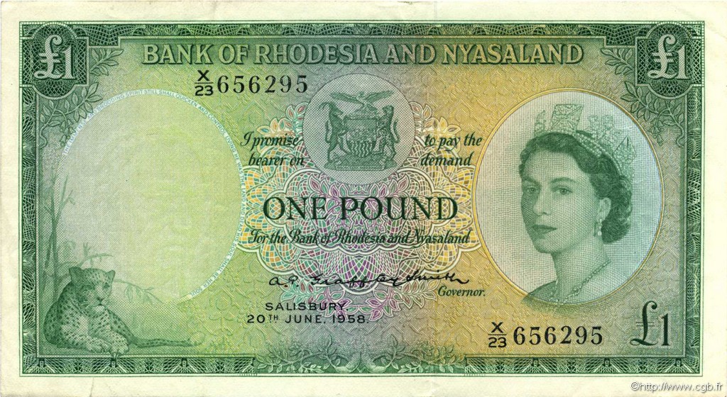 1 Pound RHODESIEN UND NJASSALAND (Föderation von)  1958 P.21a VZ