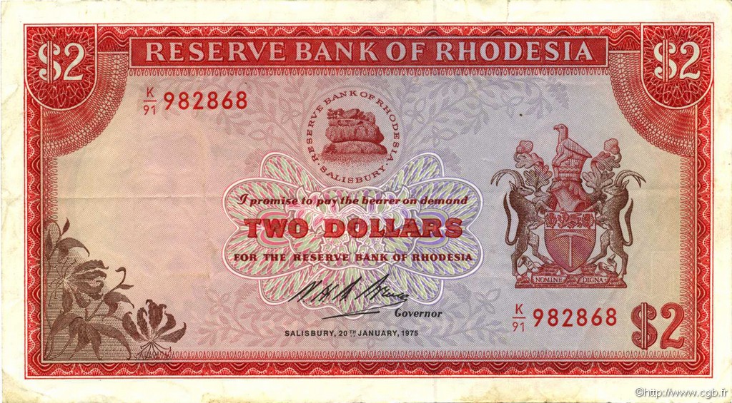 2 Dollars RHODESIA  1975 P.31b VF
