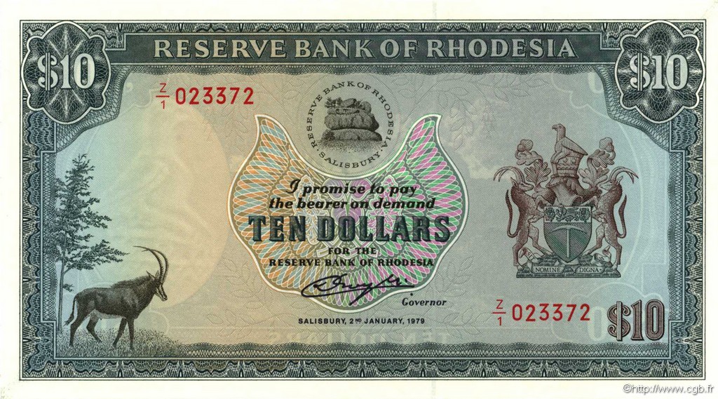 10 Dollars RHODESIA  1979 P.41a q.FDC