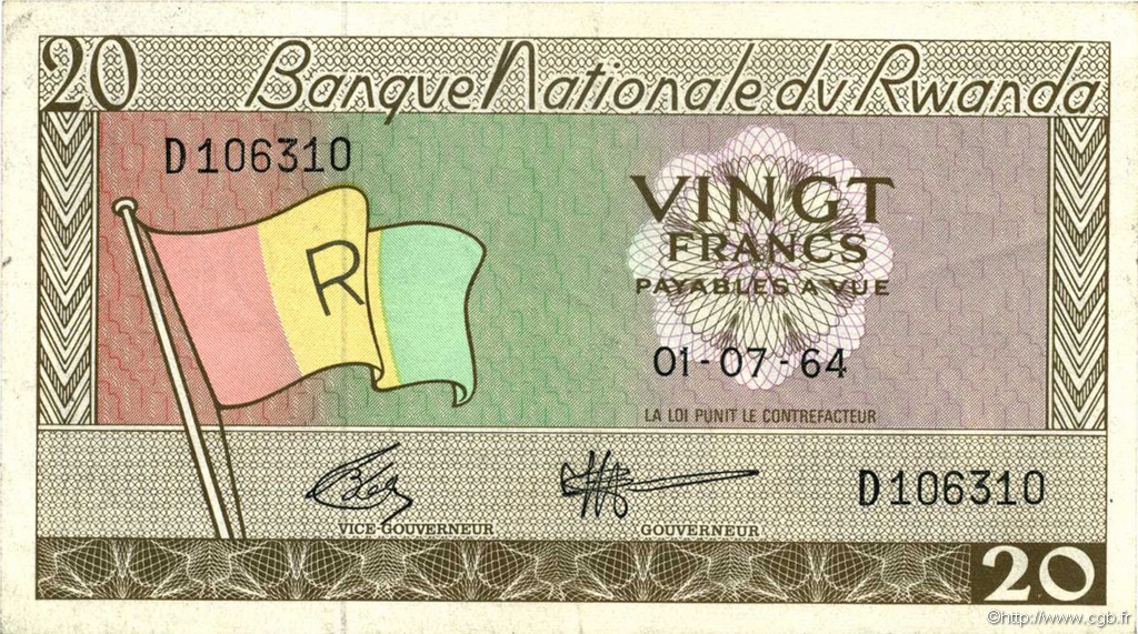 20 Francs RUANDA  1964 P.06a MBC+