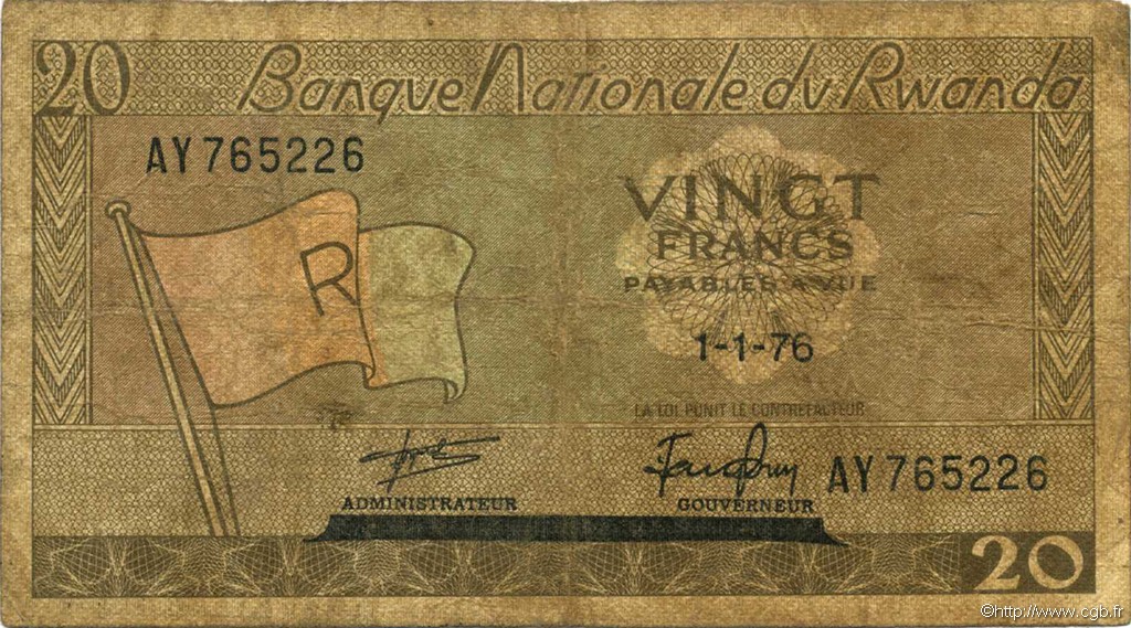 20 Francs RUANDA  1976 P.06e MC