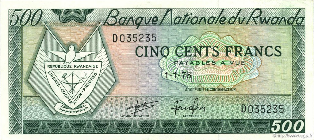 500 Francs RUANDA  1976 P.09b fST