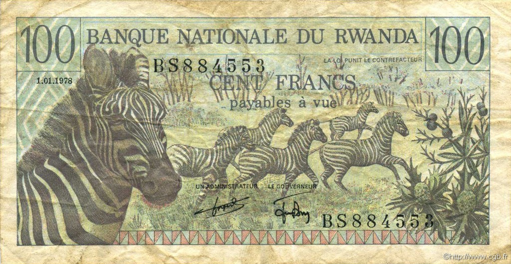 100 Francs RWANDA  1978 P.12a F