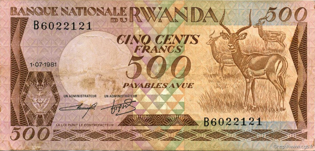 500 Francs RWANDA  1981 P.16a VF