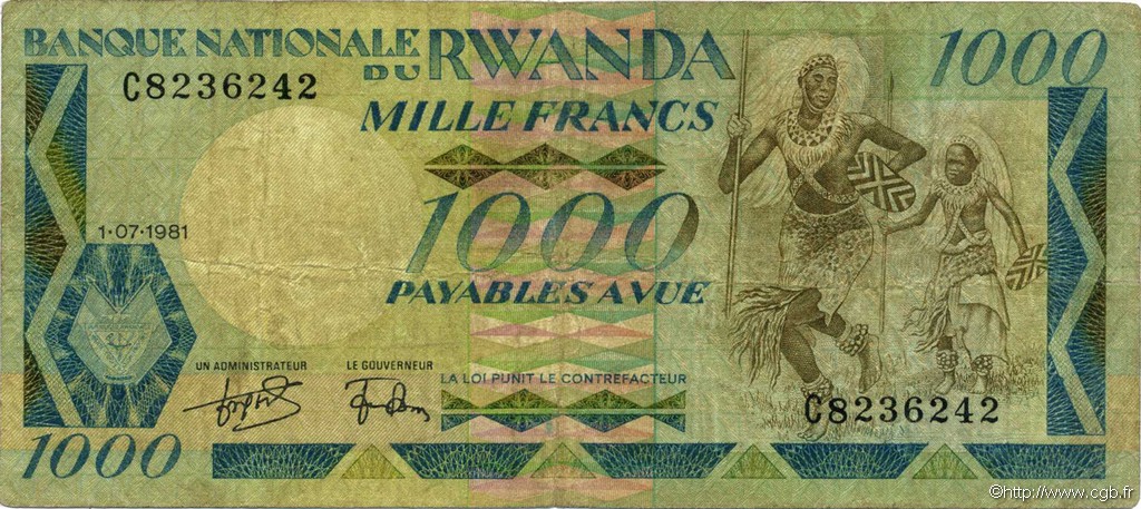 1000 Francs RUANDA  1981 P.17a RC a BC