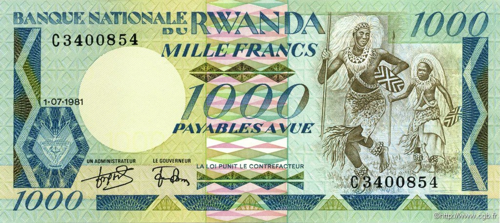 1000 Francs RWANDA  1981 P.17a UNC-