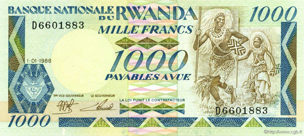 1000 Francs RWANDA  1988 P.21a NEUF