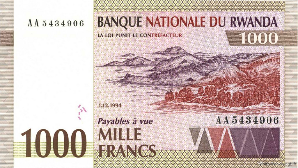 1000 Francs RUANDA  1994 P.24 FDC