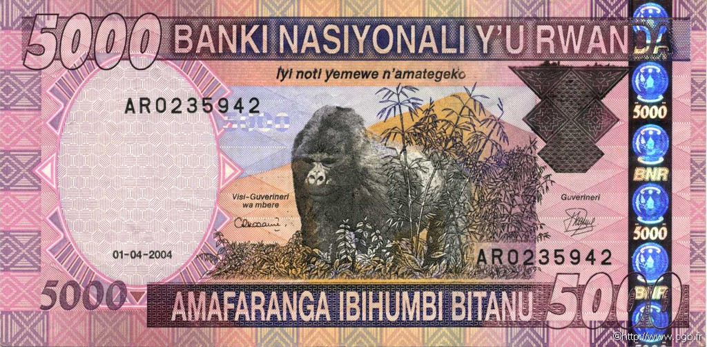 5000 Francs RWANDA  2004 P.33 VF+