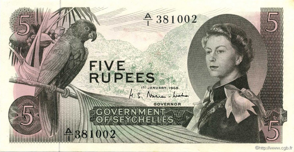 5 Rupees SEYCHELLES  1968 P.14a UNC-