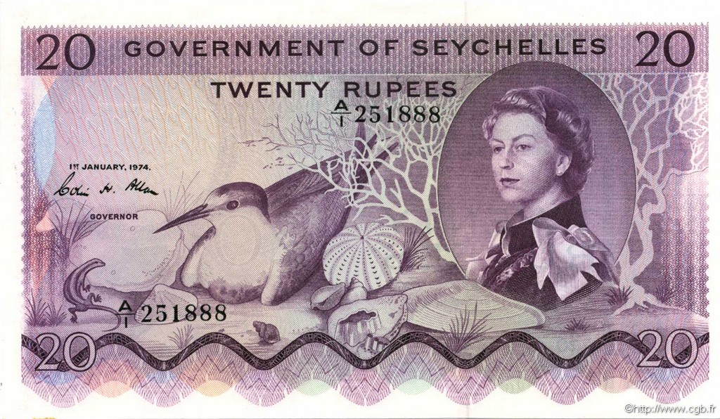 20 Rupees SEYCHELLES  1974 P.16c q.FDC