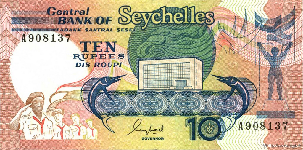 10 Rupees SEYCHELLES  1989 P.32 XF-