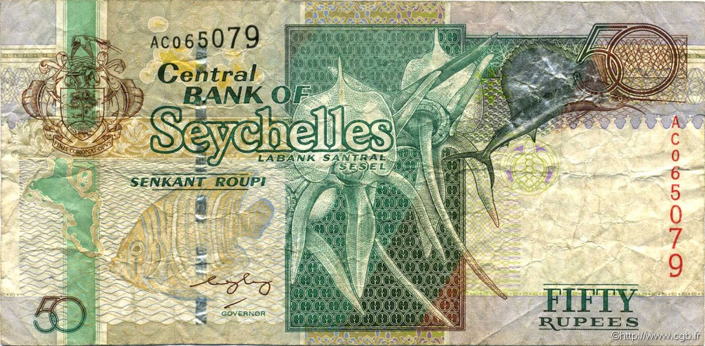 50 Rupees SEYCHELLES  1998 P.38 B+