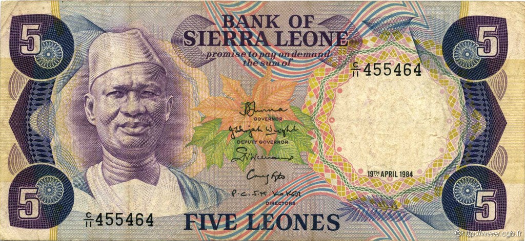 5 Leones SIERRA LEONE  1984 P.07e F+