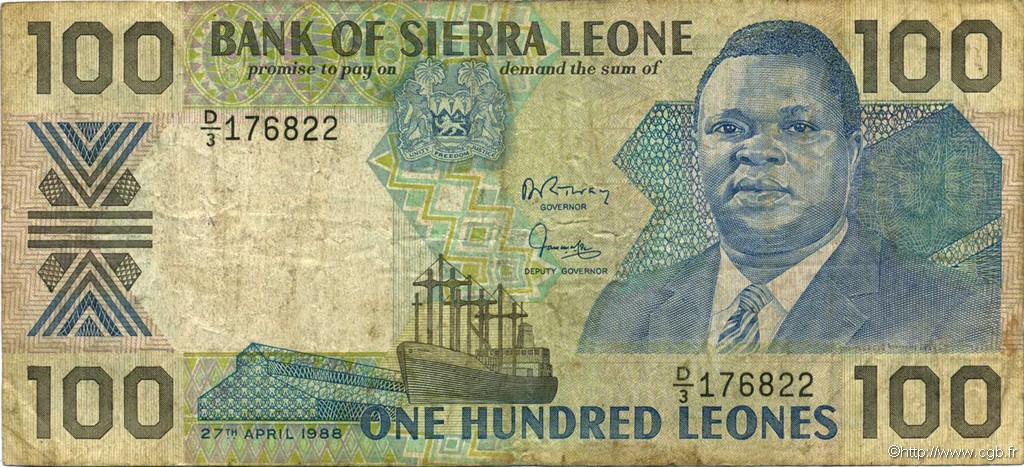 100 Leones SIERRA LEONE  1988 P.18a q.MB