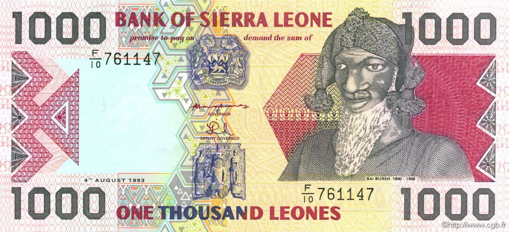 1000 Leones SIERRA LEONE  1983 P.20a FDC