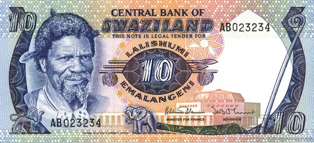 10 Emalangeni SWAZILAND  1985 P.10c UNC