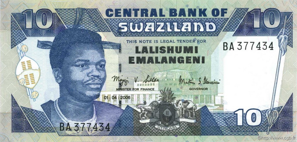 10 Emalangeni SWAZILAND  2006 P.29c UNC