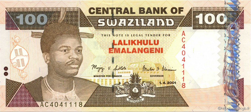100 Emalangeni SWAZILAND  2001 P.32a SC+