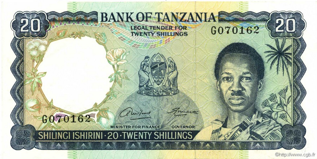 20 Shillings TANZANIA  1966 P.03a XF+