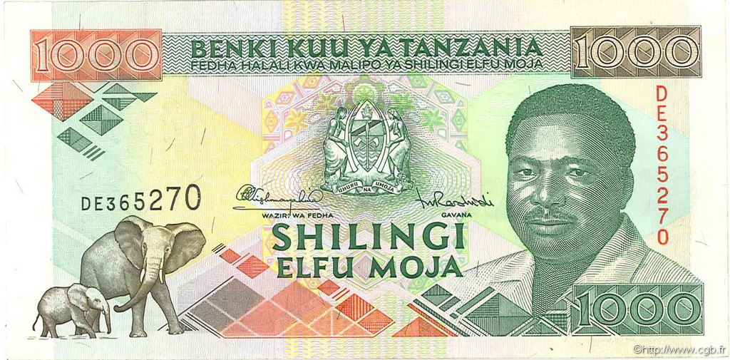 1000 Shilingi TANZANIA  1993 P.27b UNC-