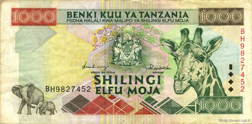 1000 Shilingi TANZANIA  1997 P.31 VF