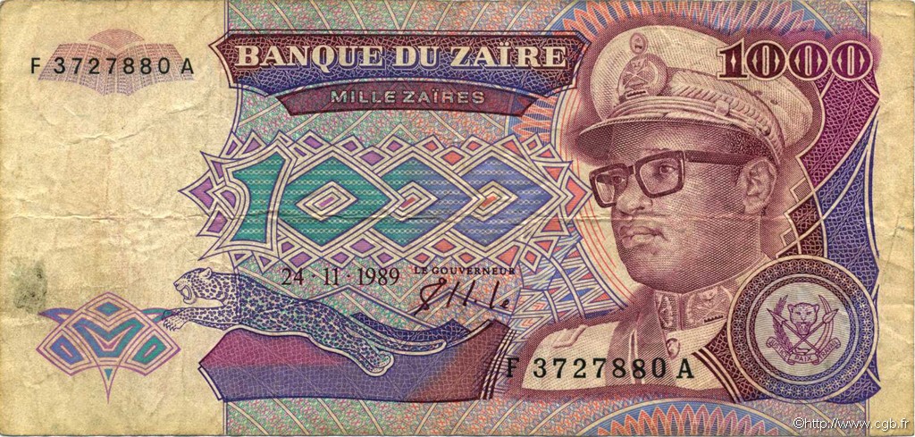 1000 Zaïres ZAÏRE  1989 P.35a RC