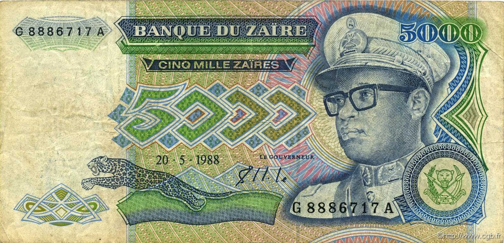 5000 Zaïres ZAIRE  1988 P.37a B