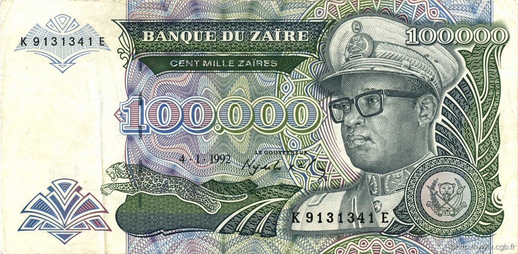 100000 Zaïres ZAIRE  1992 P.41a q.SPL