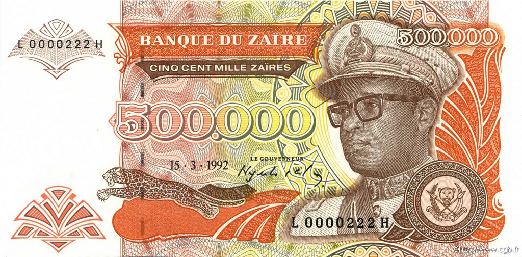 500000 Zaïres ZAIRE  1992 P.43a q.FDC