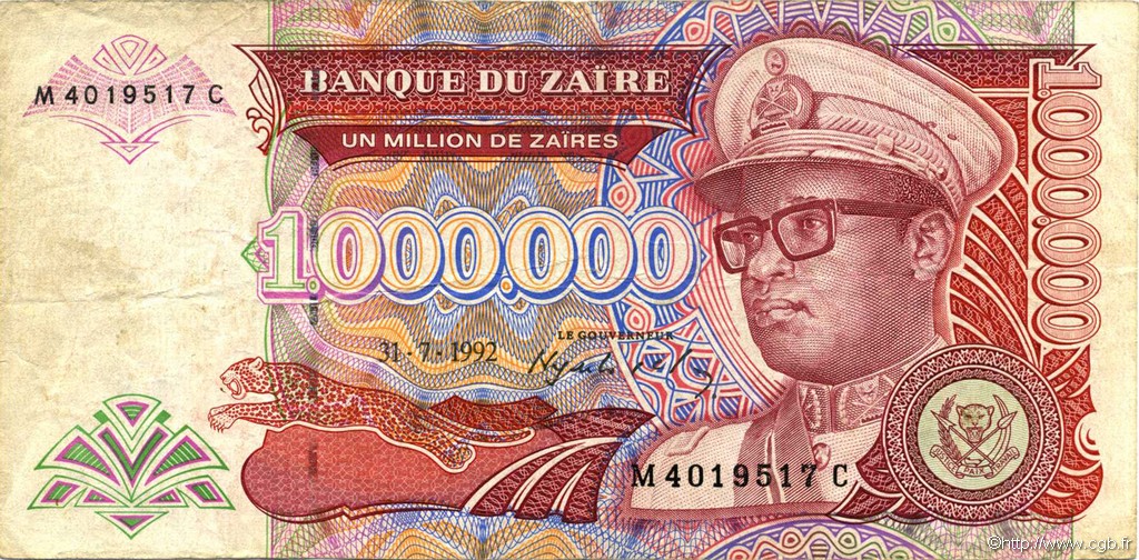 1000000 Zaïres ZAIRE  1992 P.44 F+