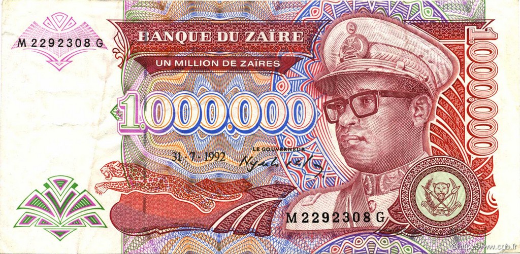1000000 Zaïres ZAIRE  1992 P.44 VF+