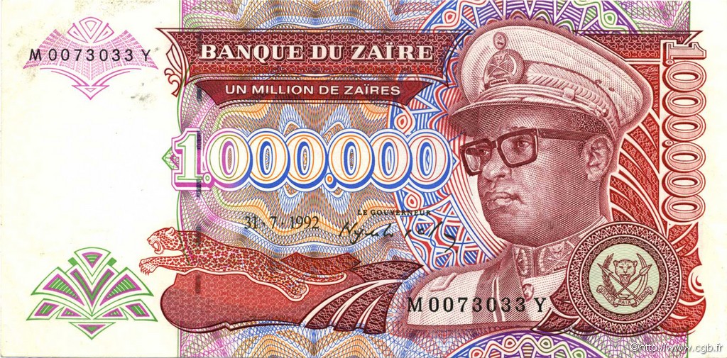 1000000 Zaïres ZAIRE  1992 P.44 XF