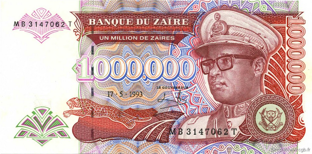1000000 Zaïres ZAIRE  1993 P.45b UNC-