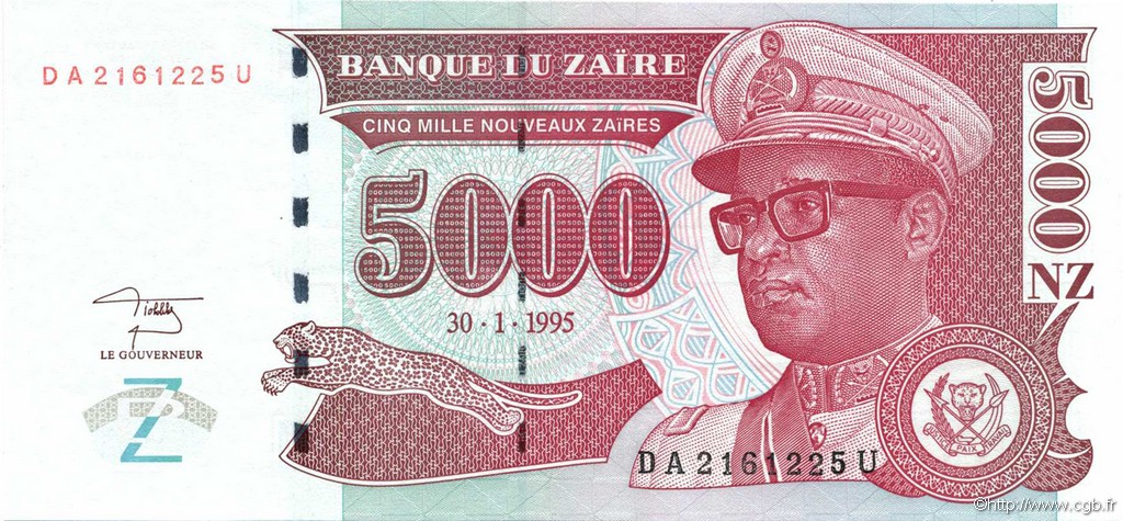 5000 Nouveaux Zaïres ZAIRE  1995 P.69 q.FDC