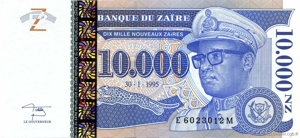 10000 Nouveaux Zaïres ZAIRE  1995 P.70 UNC-