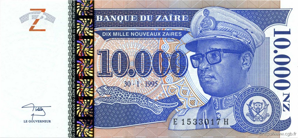 10000 Nouveaux Zaïres ZAIRE  1995 P.71 UNC-