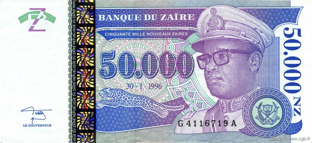 50000 Nouveaux Zaïres ZAÏRE  1996 P.74 SC