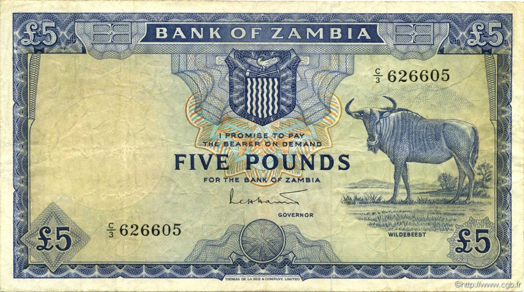 5 pounds ZAMBIA  1964 P.03a q.BB