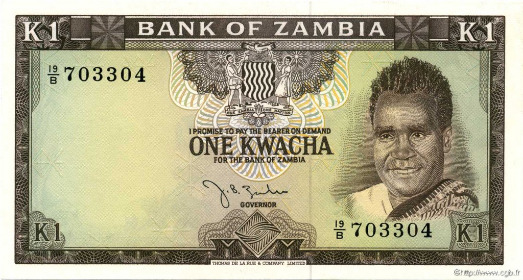 1 Kwacha ZAMBIA  1968 P.05a UNC